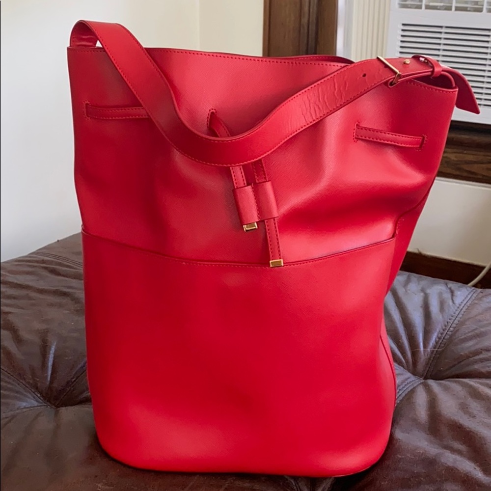 Cuyana red bucket bag